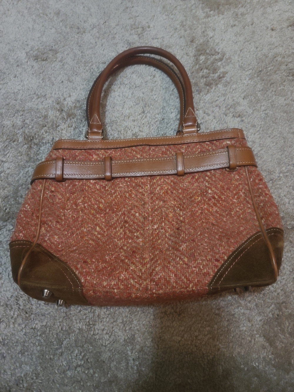 Coach Orange-Brown Tweed Satchel with Leather Trim - Picture 2 of 16